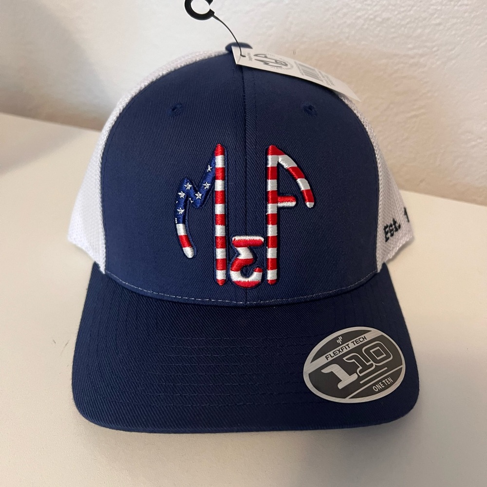 M&F Western Blue and White Hat with Embroidered Flag Logo